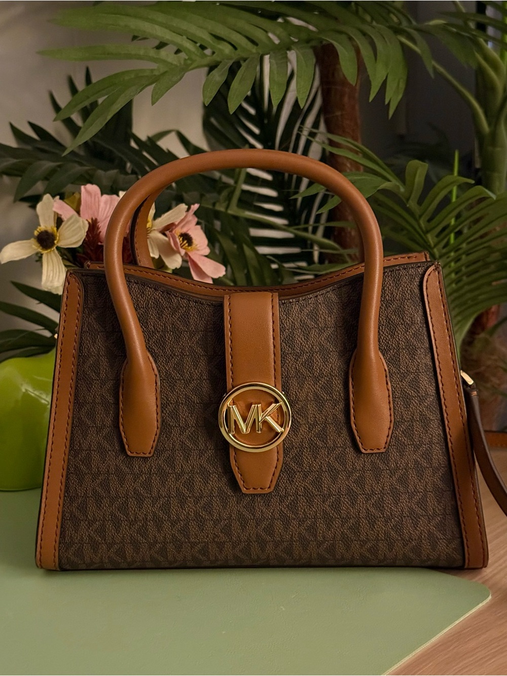 Michael Kors Brown & Tan Signature MK Satchel